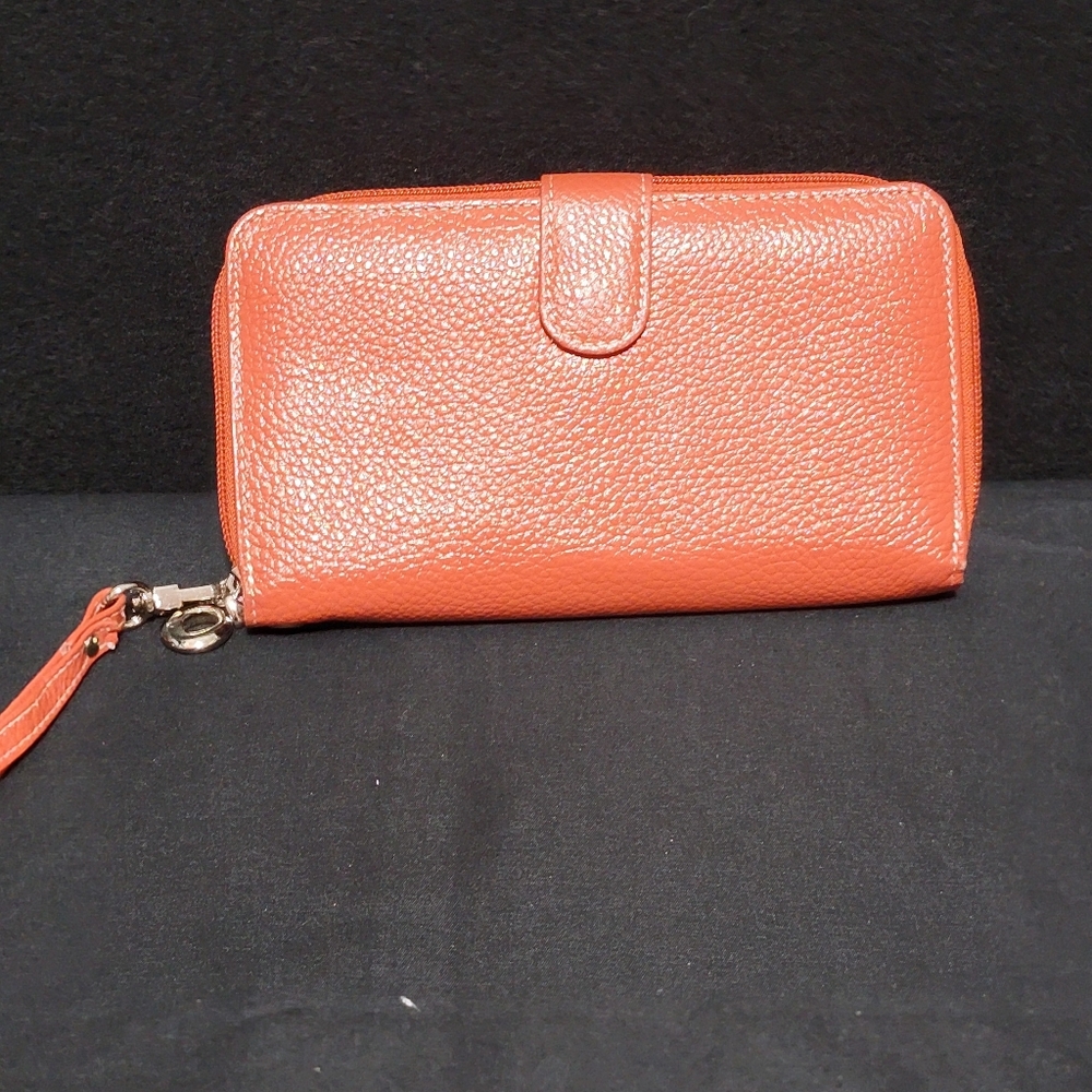 Orange GENUINE Leather Wristlet Wallet